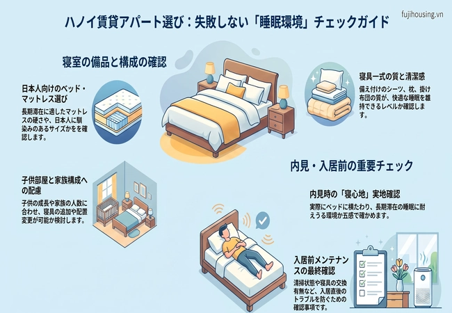 ハノイ賃貸アパートのベッド・マットレス確認ガイド|日本人向け寝具・睡眠環境チェックリスト