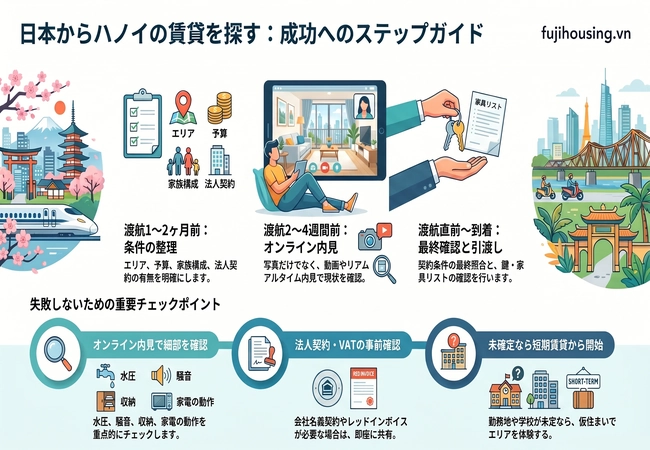 日本からハノイ賃貸アパートを探す方法|オンライン内見・入居準備ガイド